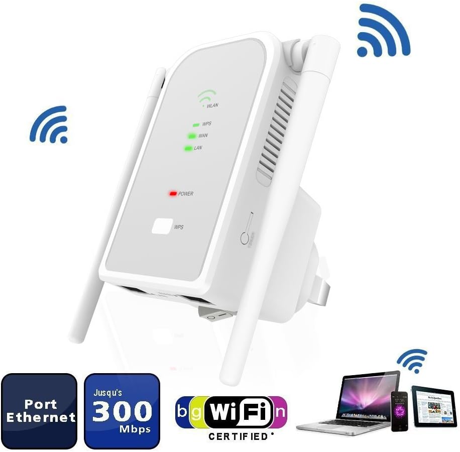 WiFi Router Range Extender, 300Mbps Wireless Signal Amplifier Booster WiFi Repeater Supports Router Mode/ Repeater/ Access Point, with High Gain Dual External Antennas and 360 degree WiFi Coverage