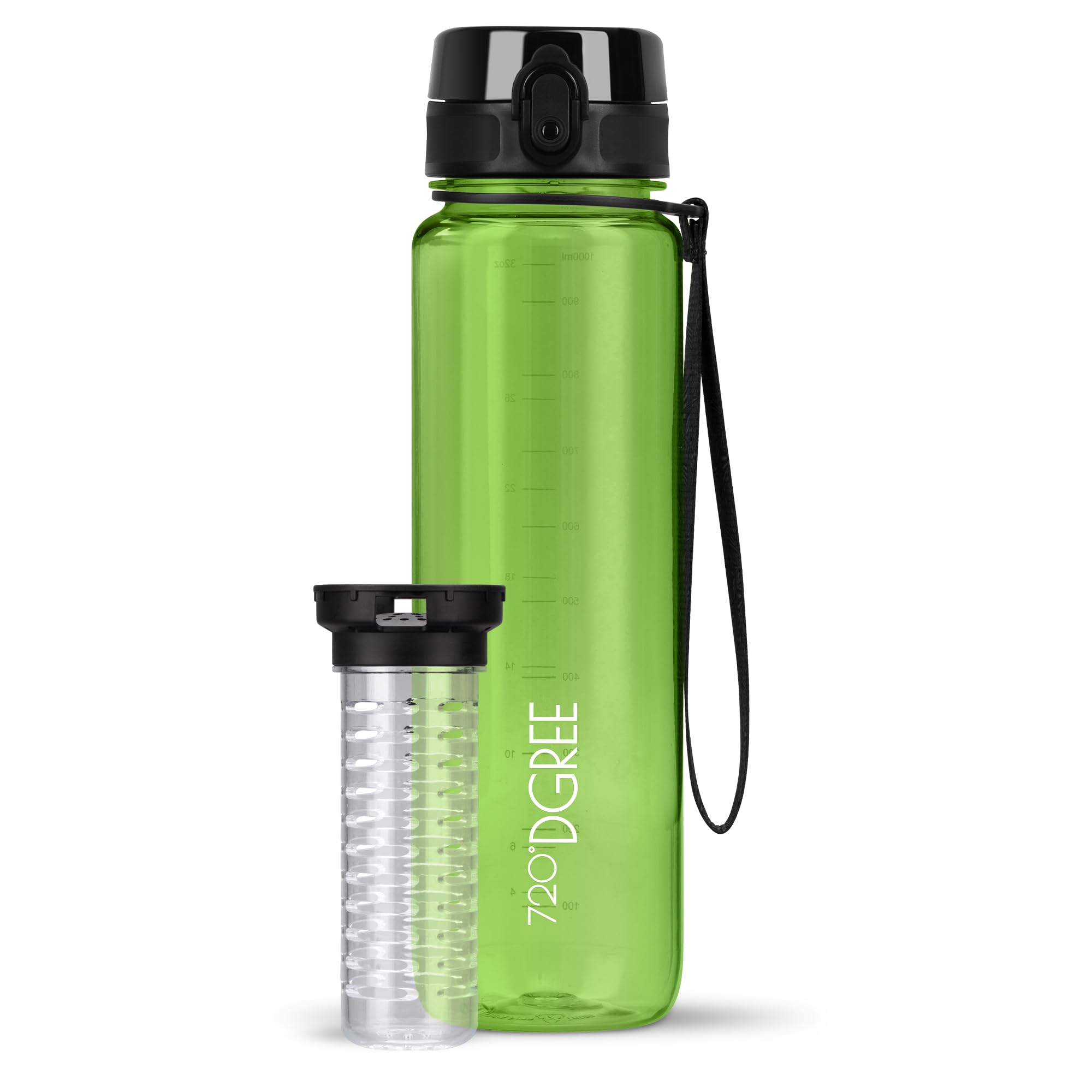 720°DGREE Water Bottle “uberBottle“ - 1 L crystalClear +Fruit-Infuser - BPA-Free Tritan, Leakproof, Reusable Drinking Bottle - Sports Bottle for Gym, Fitness, Cycling, Travel, Kids, School Office