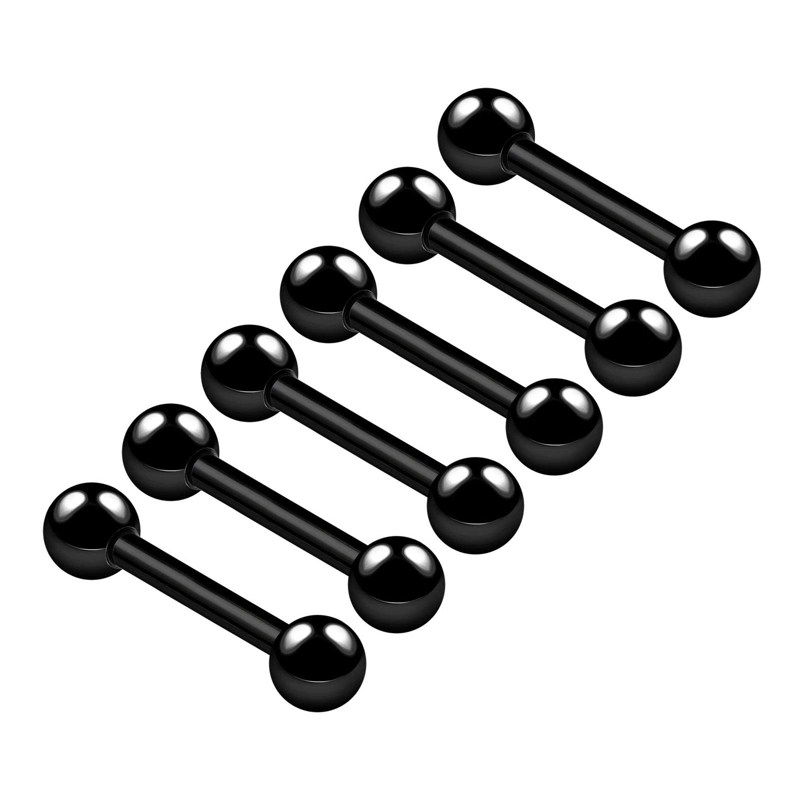 6PCS Surgical Steel Anodized Black Straight Barbell 16g 1.2mm 3/8 10mm 3mm Ball Eyebrow Earring Helix Piercing Jewellery 6340