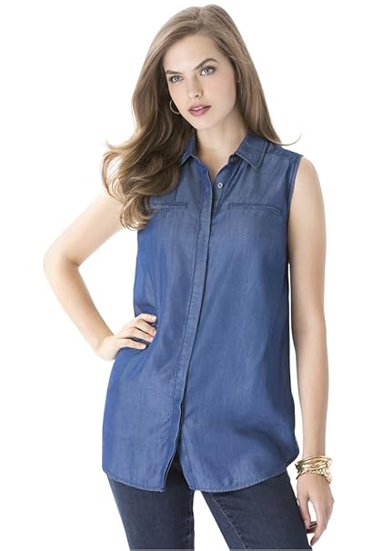 sleeveless denim blouse