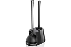 Toilet Plunger and Brush Set, 2-in-1 Bowl Brush and Heavy Duty Toilet Plunger with Ventilated Holder for 5.3-inch Toilet Drai