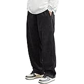 Floerns Men's Baggy Loose Fit Corduroy Straight Wide Leg Pants Elastic Waist Casual Pants with Pocket