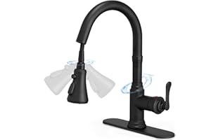 HOIGY Black Bar Faucet, 3 Functions Pull Down Wet Bar Sink Faucet 1 or 3 Hole, Single Handle Bar Faucets Single Hole Stainless Steel with Deck Plate