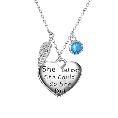 YFN Sterling Silver Inspirational She Believed She Could So She Did Heart Leaf Pendant Necklace For Women Girls