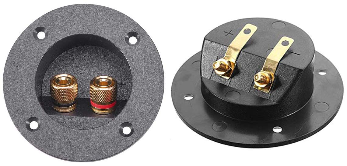 Aofan 2-Way Speaker Terminal Binding Post (2 Pack) - Gold-Plated Spring Connectors for Home & Car Audio, Subwoofer, 4mm Banana Plug/Spade/Bare Wire