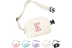 Aganmi Chenille Letter Crossbody Bags for Women Trendy, Waterproof Fanny Packs for Women Cross Body, Initial Letter Belt Bag with Multiple Inner Pockets and Adjustable Strap,E