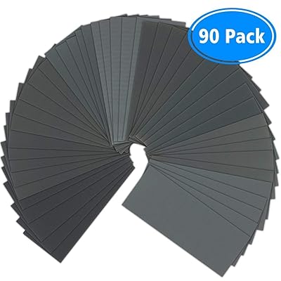 Sandpaper, 90 Pcs 400 to 3000 Grit Wet Dry Sandpaper Assortment 9x3.6 Inch for Automotive Sanding - Wood Furniture Finishing - Wood Turing Finishing and More by VERONES
