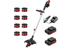 MZK 20V 12'' Cordless String Trimmer, Grass Trimmer&Edger with 8 Replacement Spools, Battery Powered Weed Trimmer with Auto Line Feed for Lawn,Garden(2 * 2AH Battery and Charger Included)