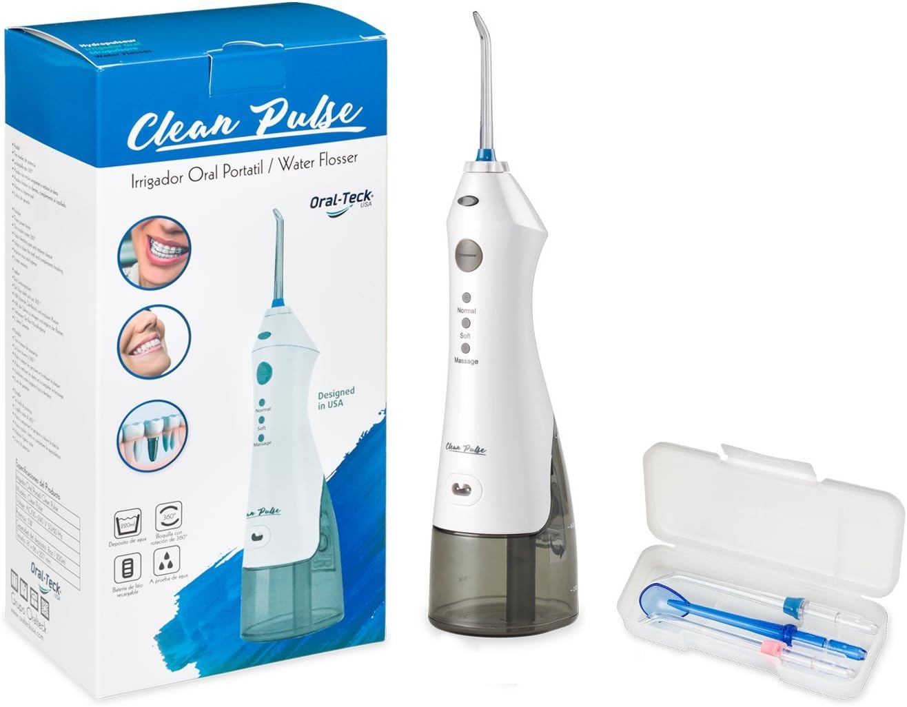 Clean Pulse - Portable Dental Irrigator with 3 tips, especially recommended for people with implants and brackets by dentists around the world