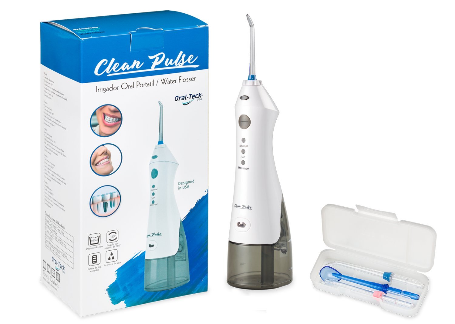 Clean Pulse Irrigador dental Portatil con puntas recomendado especialmente para personas con