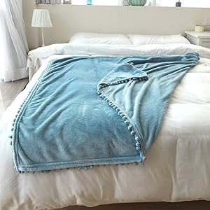 Throw Blanket Ultra Soft Fluffy Pom Pom Throw Blanket Premium Fleece Blanket Microfiber for Bedroom Living Room and Travel All Season