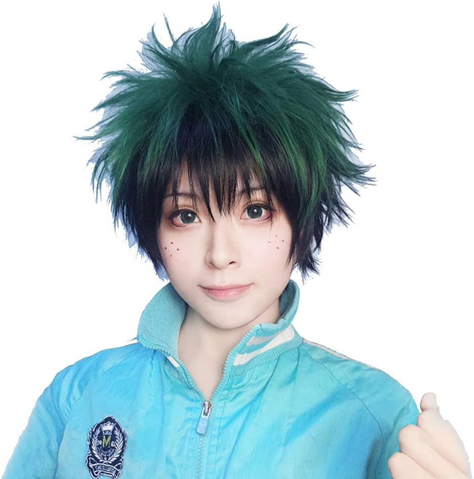 SUNXXCOSHigh Temperature Fiber full short hair cosplay wigs Hero Academy anime synthetic for man White Red hair (Midoriya Izuku)