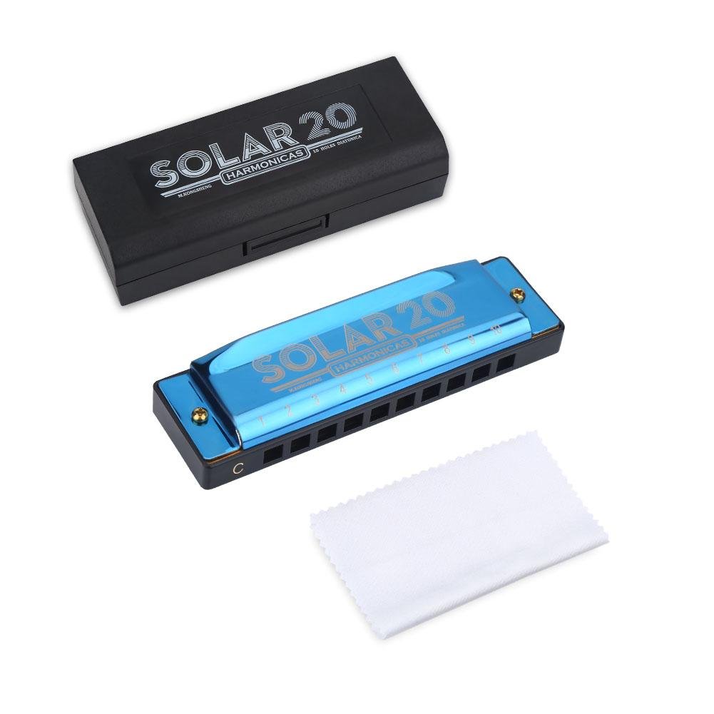 Alomejor Harmonica Professional Blues Harmonica Set 10 Hole 20 Tone Key of C with Case Cleaning Cloth (Blue)