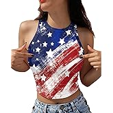 Eciodci Women's American Flag Crop Top USA Patriotic 4th of July Soft Summer Sleeveless USA Flag Crop Tank Tops for Women