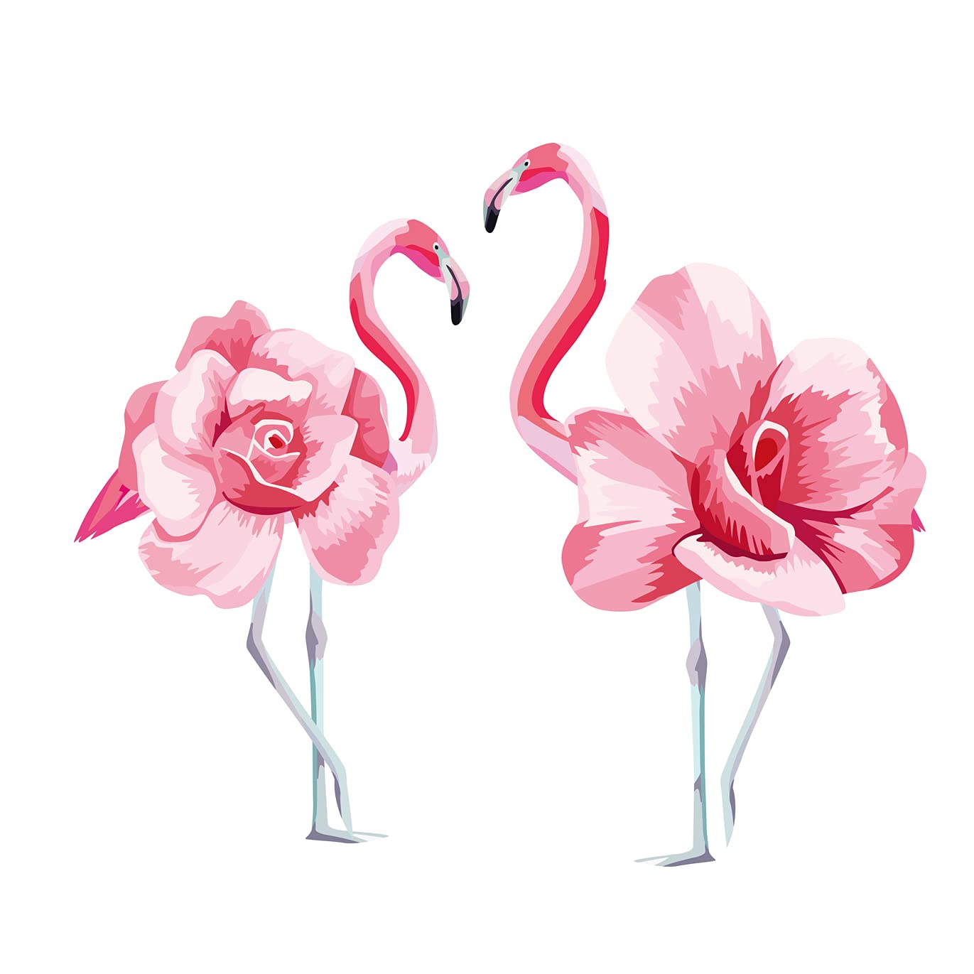 Lichi Romantic Pink Love Flamingos Wall Sticker Decal for Bedroom Living Room Wedding Decor
