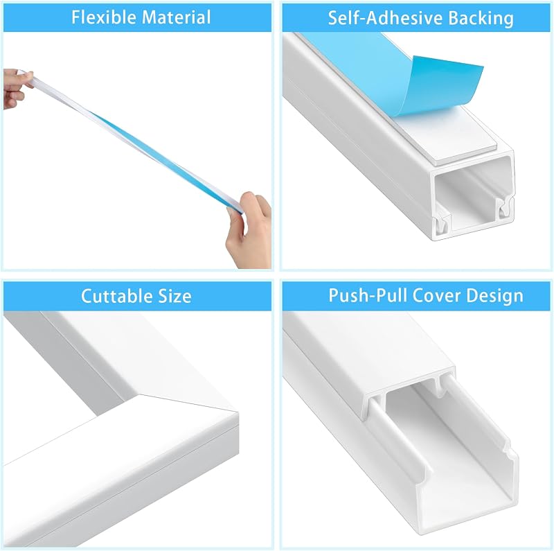 Canalina Passacavi Adesiva, Cavo TV ordinato, Canalina Passacavi Muro, 12 mm(D)*12 mm(A)*0.4m(L), Verniciabile, Autoadesivo, Copertura per Cavi per Computer a Casa o in Ufficio(10 Pezzi)
