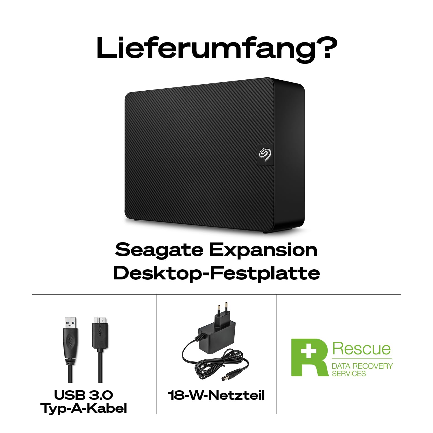 Seagate Expansion Desktop 20TB, Externe Festplatte, 3.5 Zoll, USB 3.0, PC & Notebook, inkl. Data Rescue Service (STKP20000400) 3