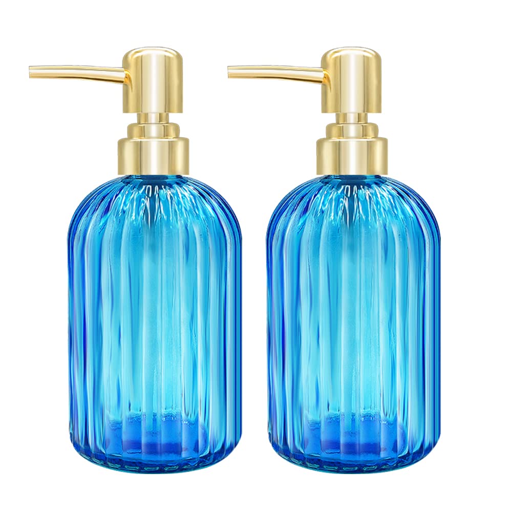 GCCL Soap Dispenser - 2 Pack 14 Oz Kitchen Soap Dispenser with Pump, Bathroom Transparent Soap Dispenser Bottle for Hand Soap, Dish Soap or Lotion (Blue)