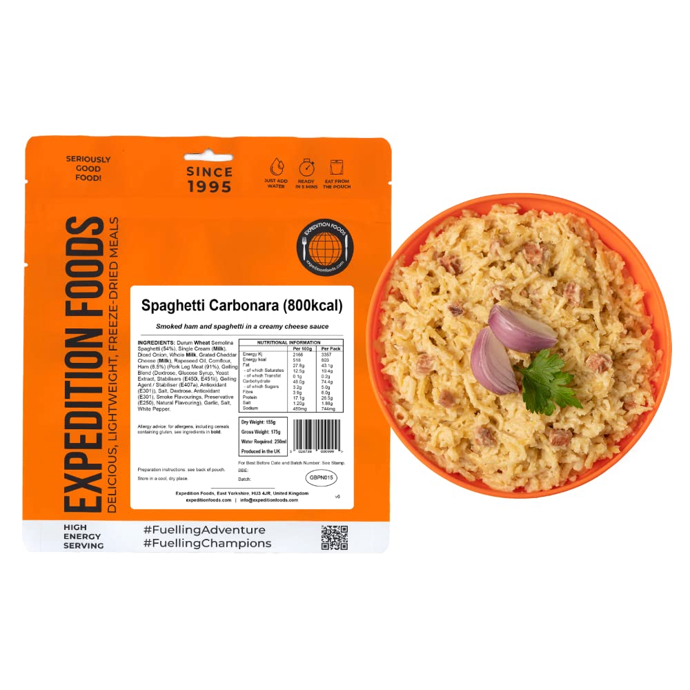EXPEDITION FOODS expeditionfoods.com Spaghetti Carbonara (High Energy Serving / 800KCAL) | Freeze-Dried Camping & Hiking Food