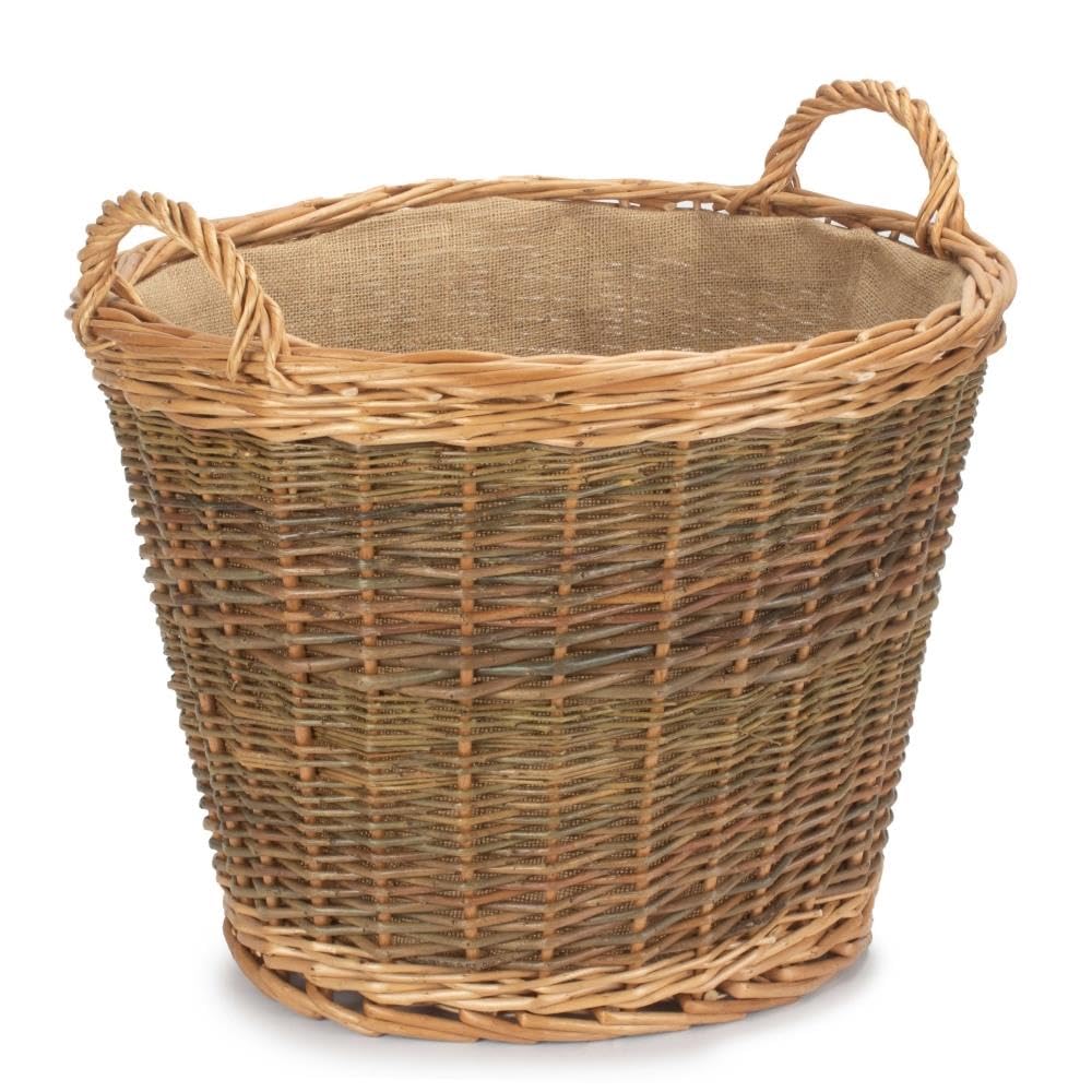 Red Hamper Unpeeled Log Basket with Lining, Wicker, Brown, H45 x W50 x D38cm