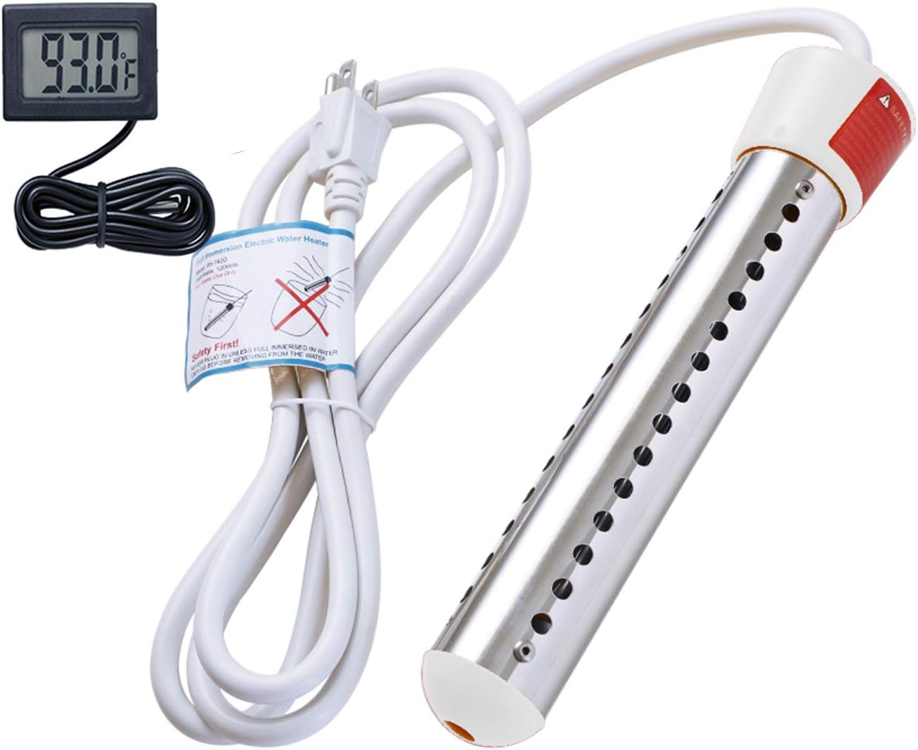 GESAIL 1500W Immersion Heater, Submersible Water Heater With Stainless Steel Guard, Immersion Heater Used For Camping Water Heater And Pool Heater With UL Listed, Heat Water In Minites (White) - - 