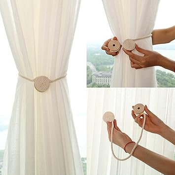 2 Pcs Magnetic Curtain Tie Backs Pastorale Round Ball Cotton Rope