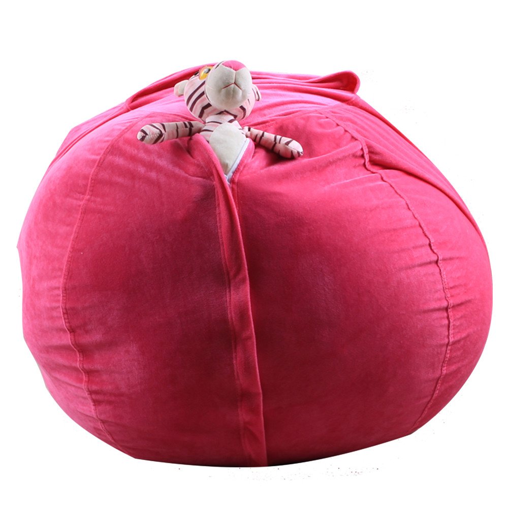 Digood Stuffed Animal Storage Bean Bag Chair for Kids | 16" Soft Plush Beanbag Cover for Boys Girls (Hot Pink)