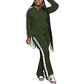 Aomice Women 2 Piece Outfits Crewneck Long Sleeve Tops and Flare Pants Lounge Sets Tracksuits
