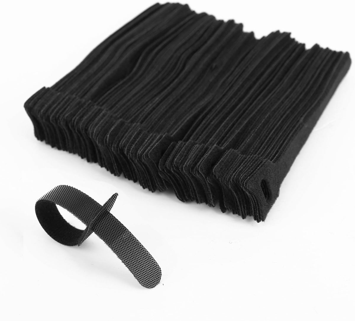 100 x Adjustable Strap Hook and Loop Reusable Cable Tie Organizer Black