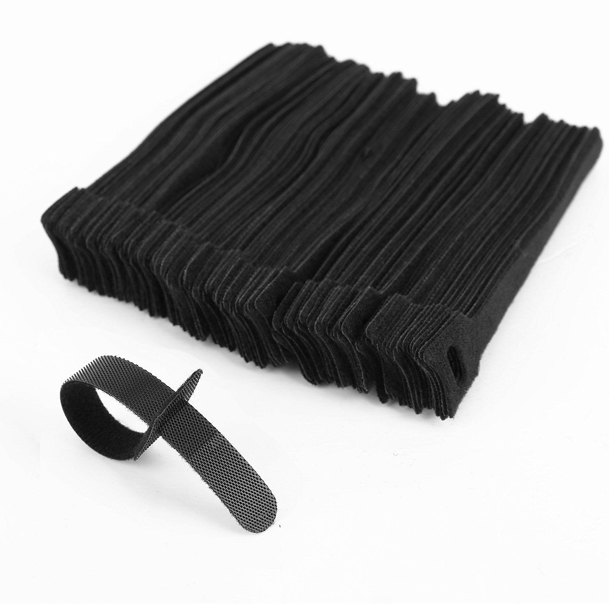 100 x Adjustable Strap Hook and Loop Reusable Cable Tie Organizer Black