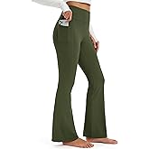 MAGCOMSEN Womens Fleece Lined Leggings Flare Pants High Waist Water Resistant Winter Thermal Casual Pants with Pockets