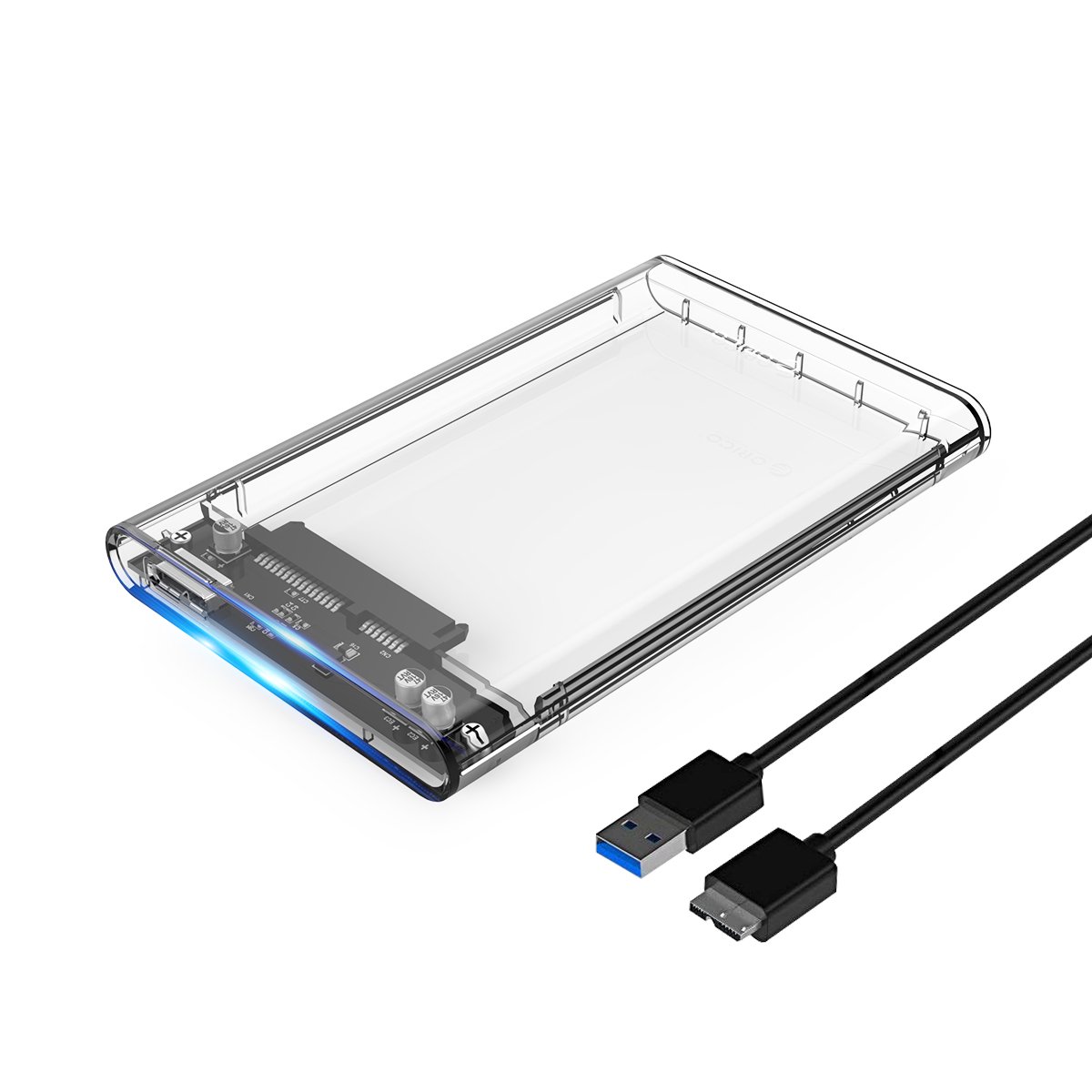 ORICO 2.5 USB 3 External Hard Drive Enclosure Casing for 2.5 inch 7mm/9.5mm SATA HDD SSD Support UASP SATA III Max 2T Tool-Free Design - Clear