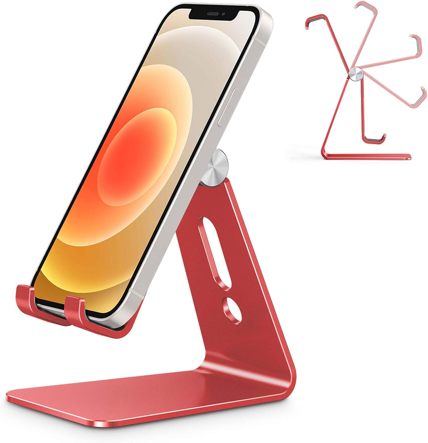 Adjustable Cell Phone Stand, OMOTON C2 Aluminum Desktop Phone Holder Dock Compatible with iPhone 12 Mini, iPhone 12 Pro Max, 11 Pro, XR, 8 Plus 7 6, Samsung Galaxy, Google Pixel and More, Silver