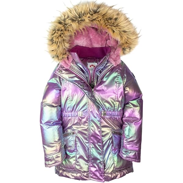 Appaman Kids Down Insulated Puffy Coat - Watercolor Pattern Hooded Jacket For Girls