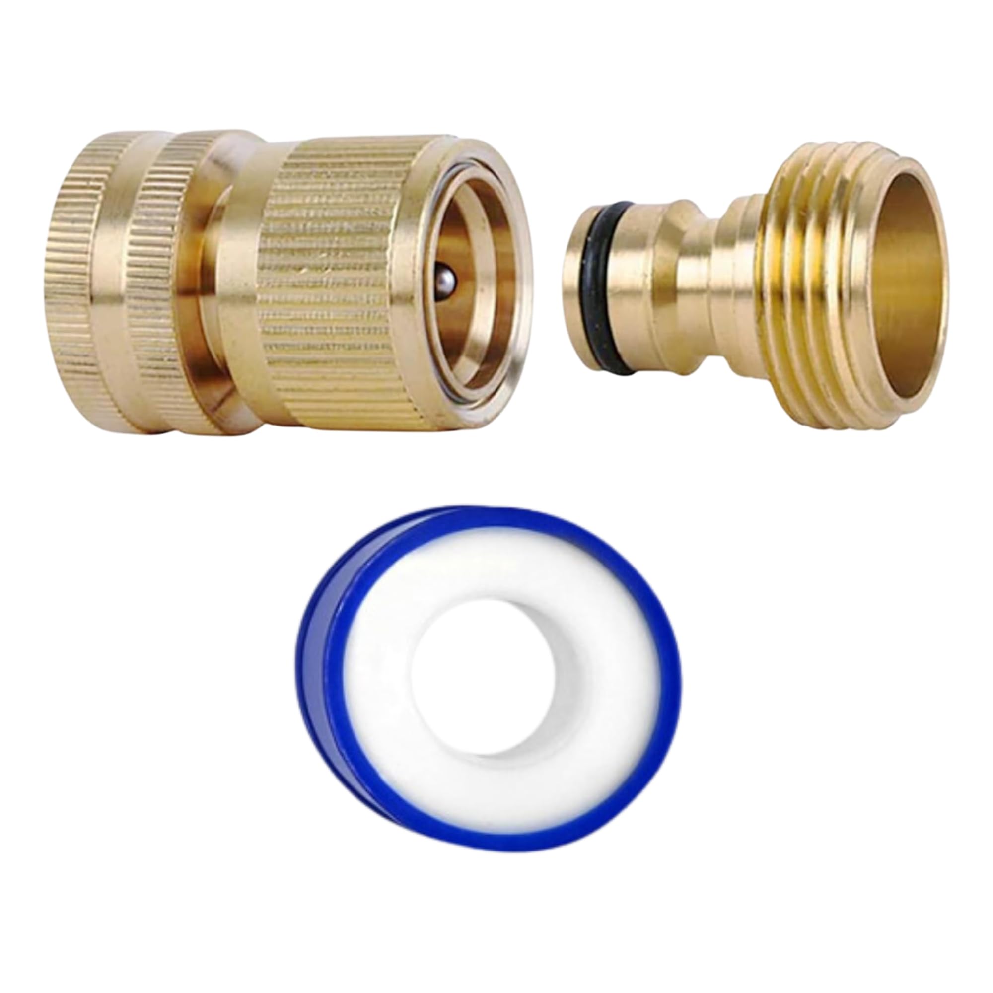 MYPURECORE Brass Hose Connector Set - 3/4 Inch Female Thread Tap & Male Quick Connectors + PTFE Tape | Universal Outdoor Tap Adapter for Garden Hoses & Fittings | Leak-Free, Garden & Hose Accessories