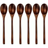 AOOSY 9 In Wooden Spoons for Eating, 6Pcs Japanese Natural Soup Spoons | Wooden Spoon for Cooking Mixing Stirring Honey Tea Soda Dessert,Coconut Bowl,Korean Wooden Spoons