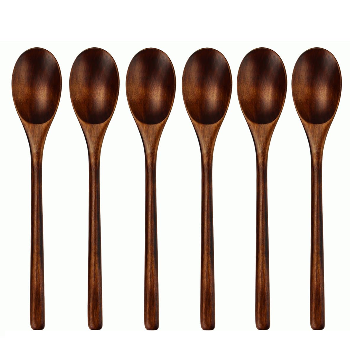 Photo 1 of AOOSY Spoons, Wooden Spoons for Eating, 6 Pieces Japanese Natural Plant Ellipse Wooden Ladle Spoon Set for Cooking Mixing Stirring Honey Tea Soda Dessert Coconut Bowl Nonstick Pots Kitchen