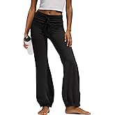 SENSERISE Womens Fold Over Flare Leggings Wide Leg Yoga Pants High Waisted Bubble Pants Drawstring Workout Gym Clothes