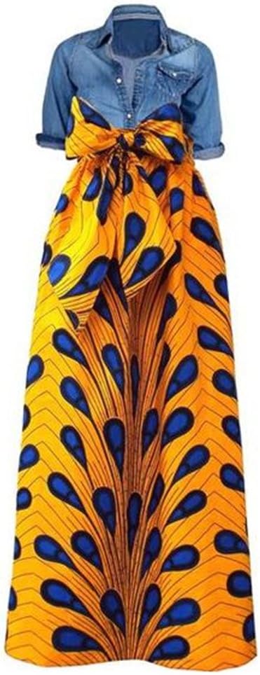 Niufaashion Womens African Print Dashiki Skirt High Waist Ball Gown Long Maxi A Line Skirts