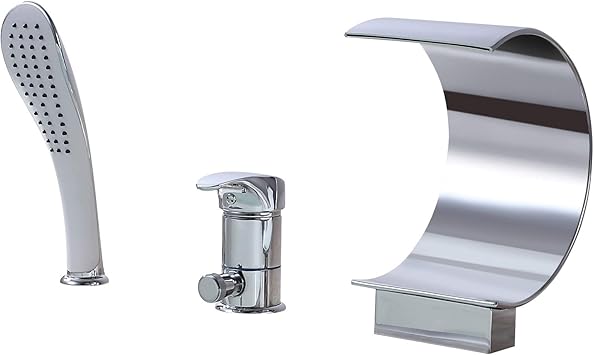 Auxo Roman Waterfall Tub Filler Faucet Single Handle 3 Hole Deck