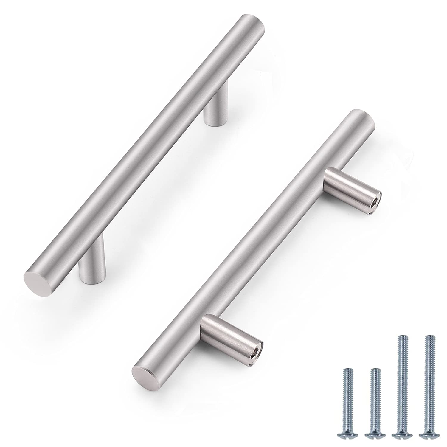 PinLin 5 Pack Kitchen Door Handles 90mm Hole Centre Brushed Nickel Cabinet Handles Stainless Steel Cupboard T Bar Handle (Screws Included) — image 1