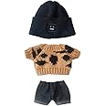 niannyyhouse Doll Clothes Suit 7.8in/20cm Plush Doll Clothes Hat + Sweater + Shorts 3-Piece Set Doll Dressup Square Face Hat Denim Shorts White Sweater (Black+Brown)