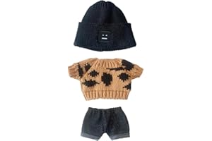 niannyyhouse Doll Clothes Suit 7.8in/20cm Plush Doll Clothes Hat + Sweater + Shorts 3-Piece Set Doll Dressup Square Face Hat Denim Shorts White Sweater (Black+Brown)