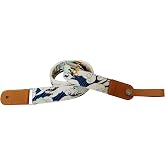 MUSIC FIRST Original Design Vintage Ukiyoe Style Surfing Cat Soft Muslin &amp; Genuine Leather Ukulele Strap Ukulele Shoulder Strap With a Genuine Leather Strap Locker