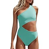 Women's One Piece Ribbed Swimsuit One Shoulder Cutout Swimwear Sexy Bathing Suit