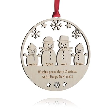 Personalised Christmas Tree Decoration Snowman Wood Family 3 4 5