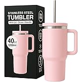 40 oz Tumbler with Handle & Straw Lid – Stainless Steel Insulated Travel Cup for Hot & Cold Drinks