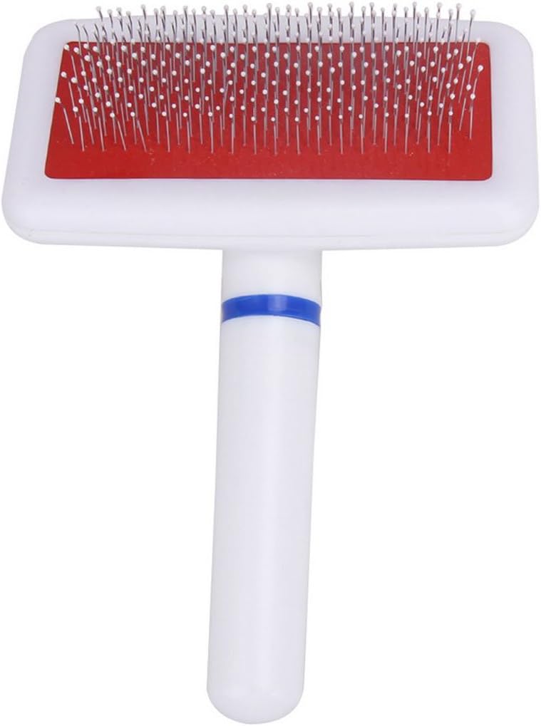 FishBabe Dog Brush Pet Shedding Grooming Cat Hair Brush Plastic Handle Stainless Steel Pin Comb For Small Medium Dogs Red 3 Pack