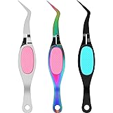 Mudder 3 Pcs Reverse Tweezers Craft Crossing Lock Tweezers Reverse Grip Precision Curved Bent Straight Fine Tip for Craft Jewelry Beading Electronic Laboratory Work(Curved Tip)