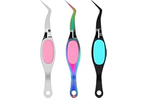 Mudder 3 Pcs Reverse Tweezers Craft Crossing Lock Tweezers Reverse Grip Precision Curved Bent Straight Fine Tip for Craft Jewelry Beading Electronic Laboratory Work(Curved Tip)